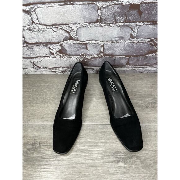 VANELi Black Suede Leather Office Career Work Block Heel Shoes Women Sz 8N US/38 - Picture 4 of 16